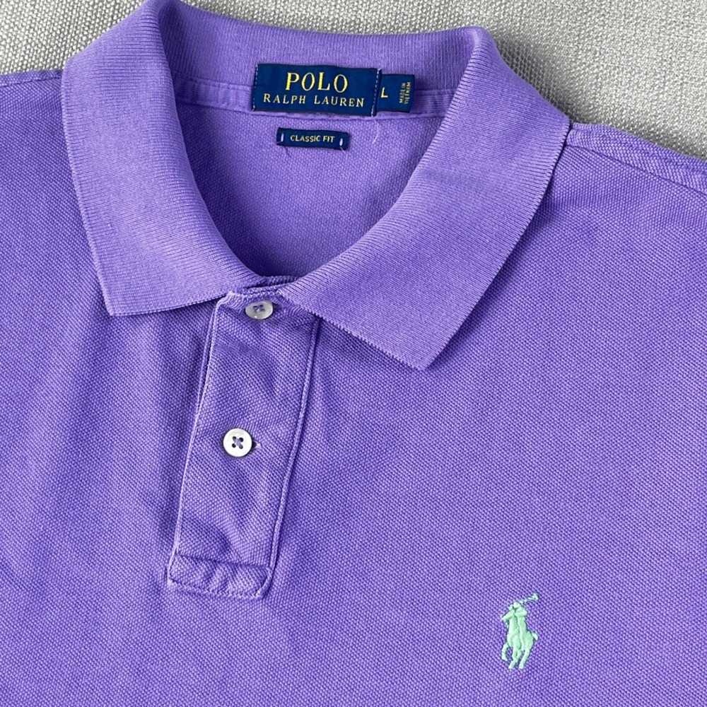 Polo Ralph Lauren Polo Shirt Mens L Purple Classic Fit Short Sleeve Pony Logo